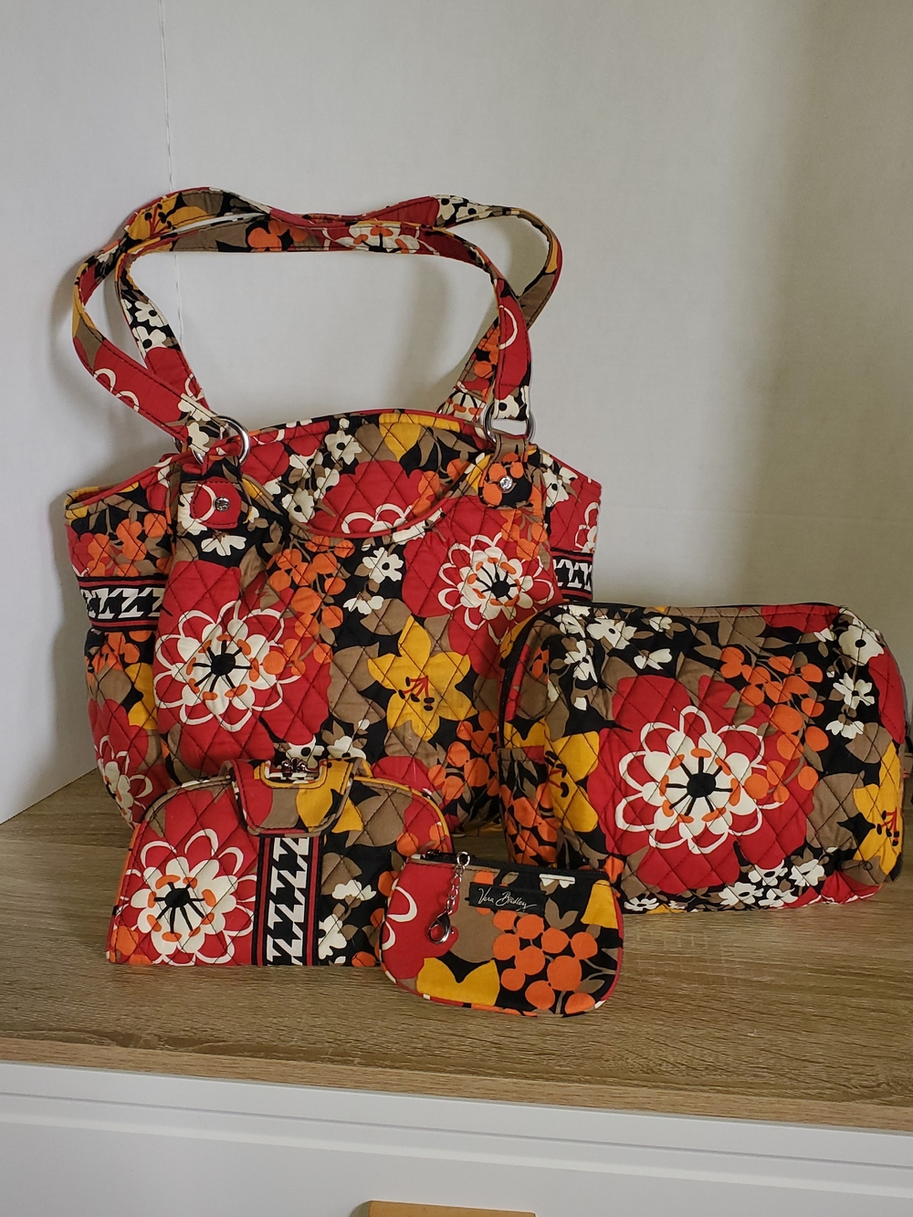 Vera Bradley Bittersweet Quilted Floral Tote Set in Red, Orange, Brown
